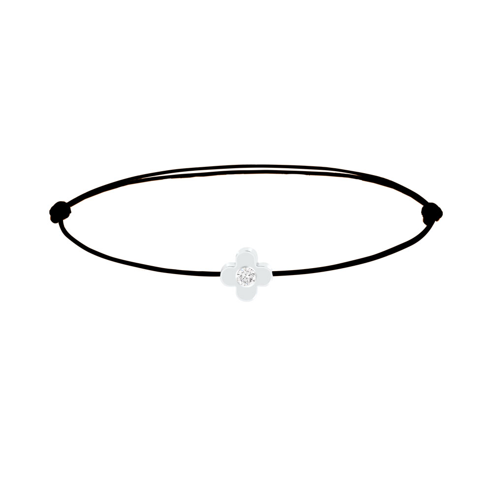 Bracelet diamant sur cordon Trèfle 0,10 carat | Or 18k