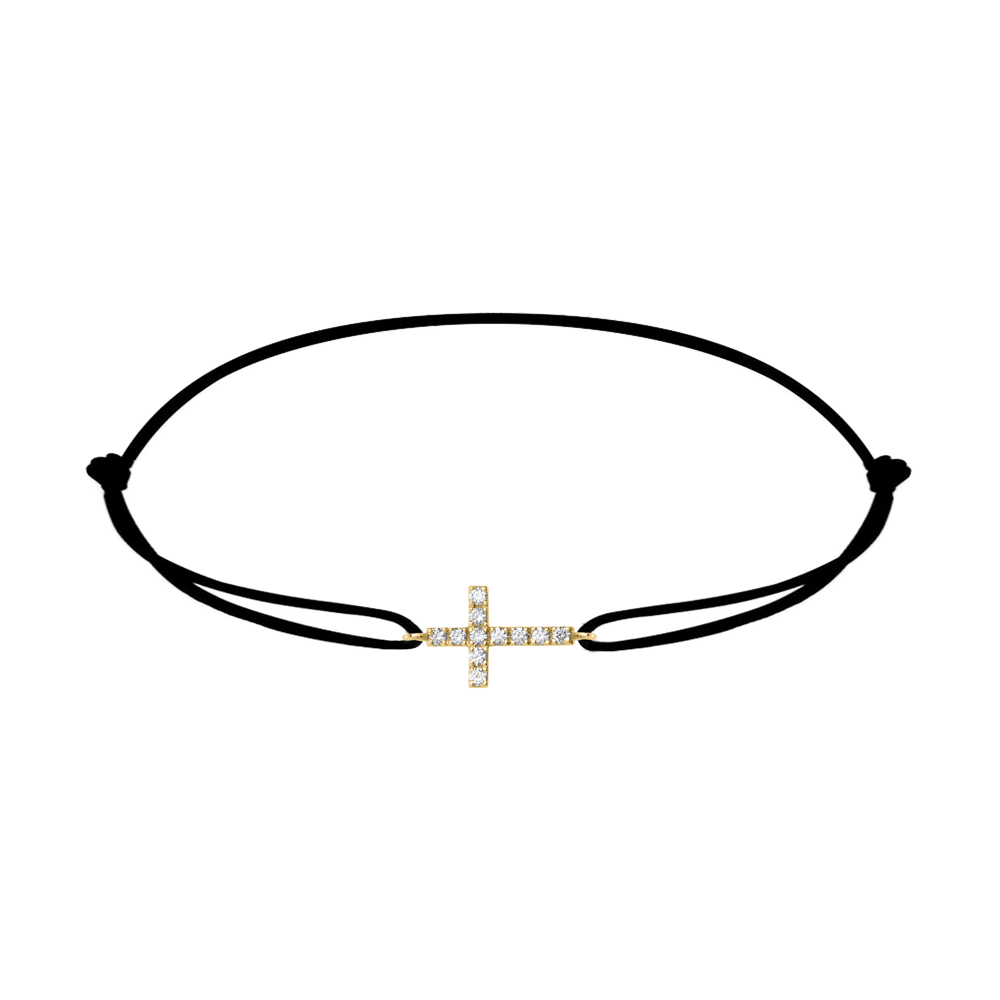 bracelet croix diamants et or sur cordon
