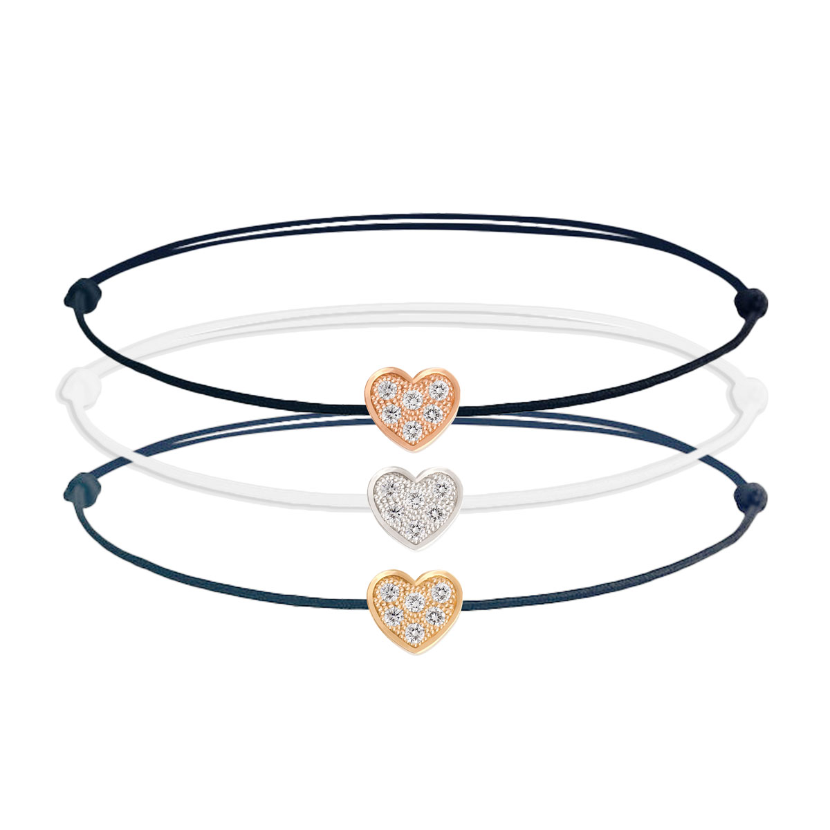 Bracelet diamants sur cordon Coeur pavé | Diamants & or 18k