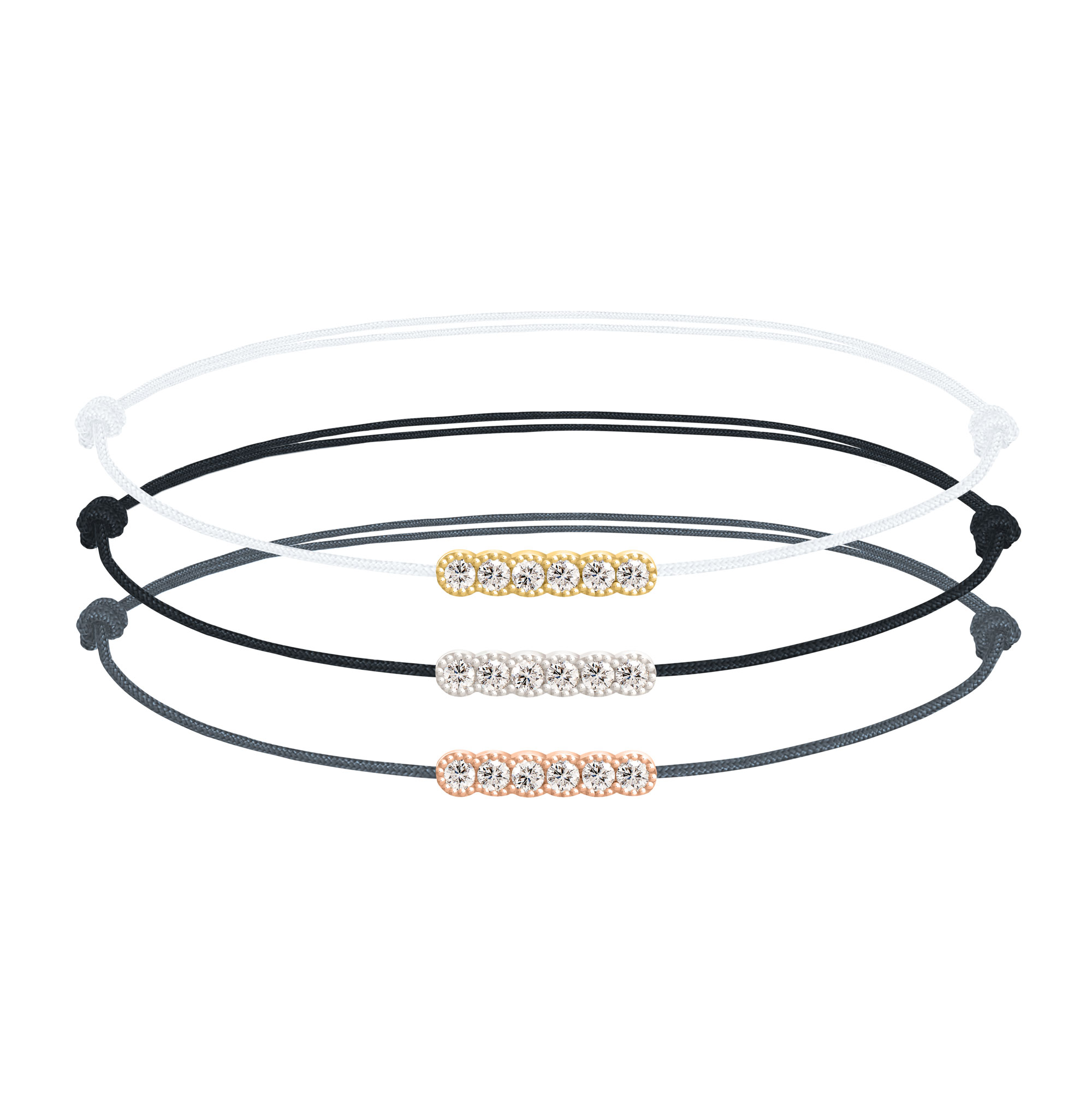 Bracelet diamants sur cordon Six Perlé 0,06 carat | Or 18k