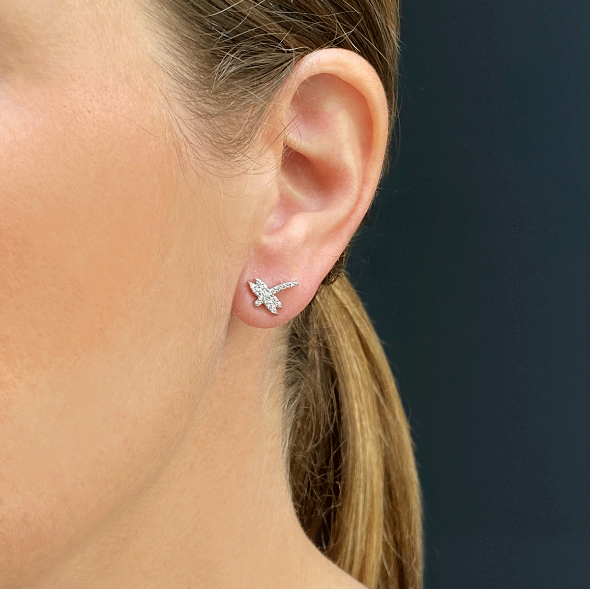 Boucle d'oreille piercing diamants Libellule 0,10ct | Or 18k