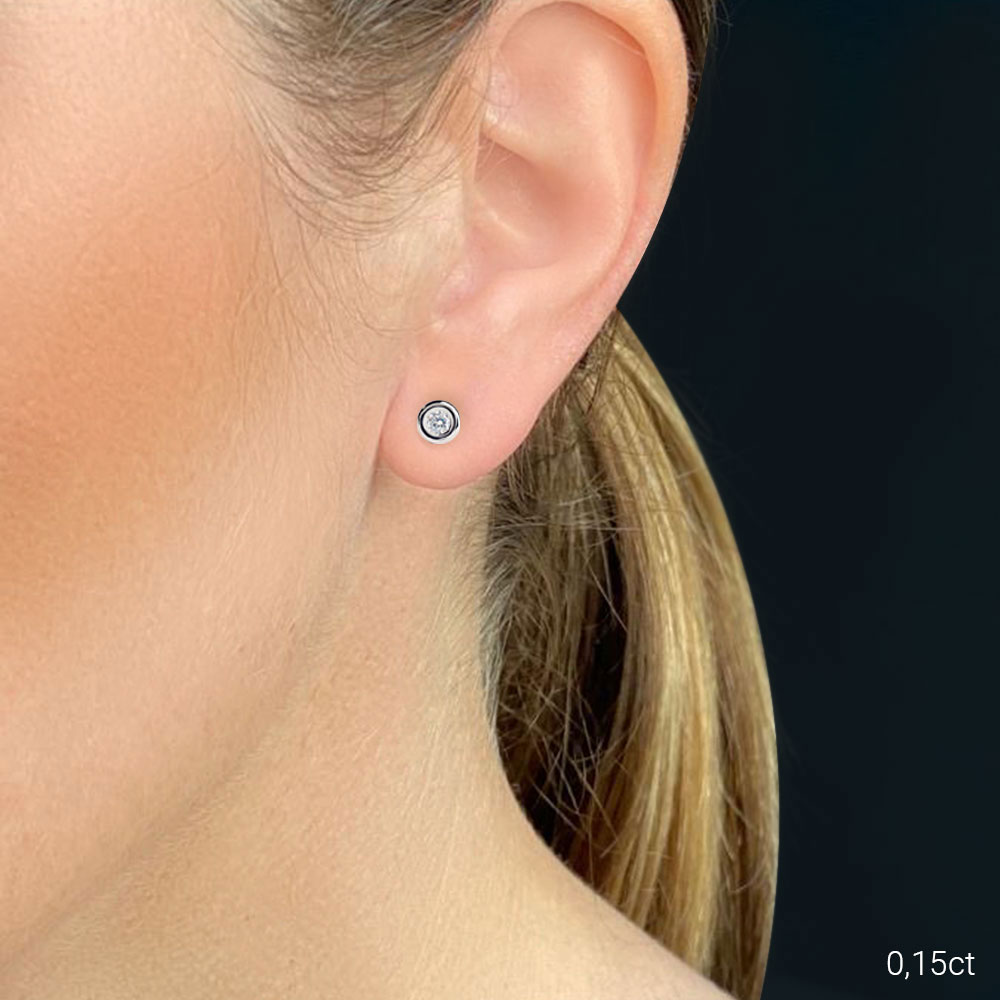 Boucles d'oreilles diamants sertis clos fil rond 0,15 carat | Or 18k