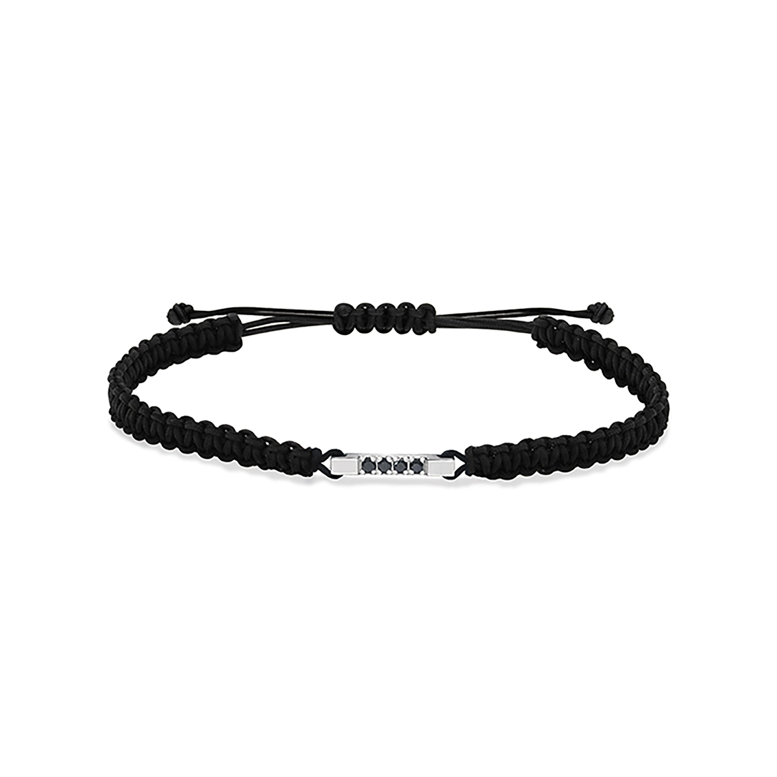 Bracelet personnalisable pour homme diamants noirs sur cordon macramé 0,13 carat | Or 18k