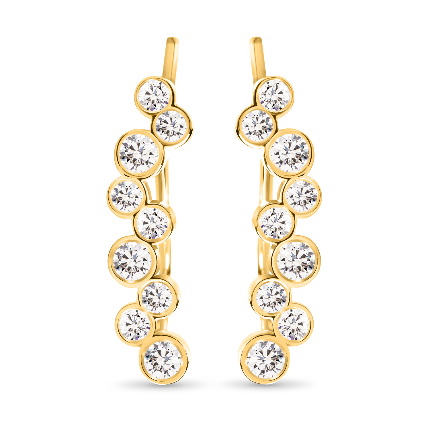 Boucles D'oreilles Grimpantes Feuille De Saule - Zircon Simulé - Tige Argent 925 Plaqué Or 18k - Hypoallergénique - Cadeau Femme