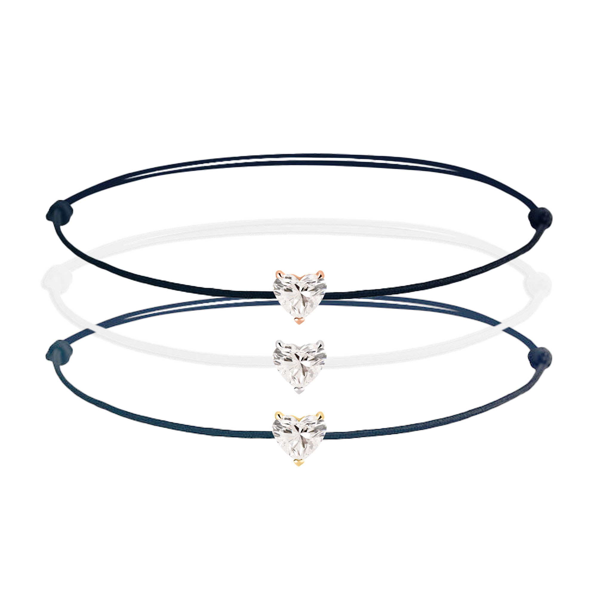Bracelet diamant sur cordon Coeur 0,10 Carat | Or 18k