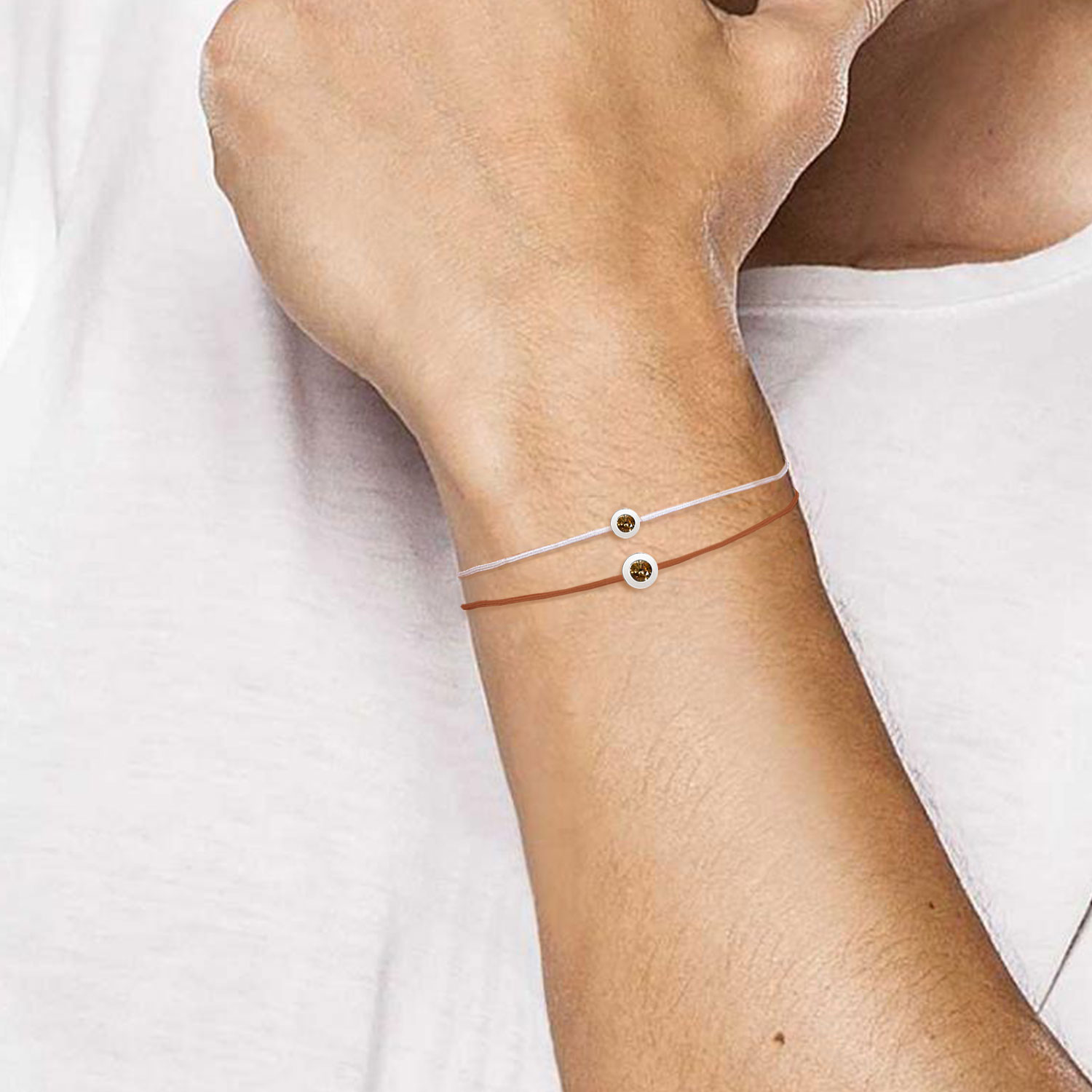 Bracelet homme diamant cognac sur cordon Serti Clos 005