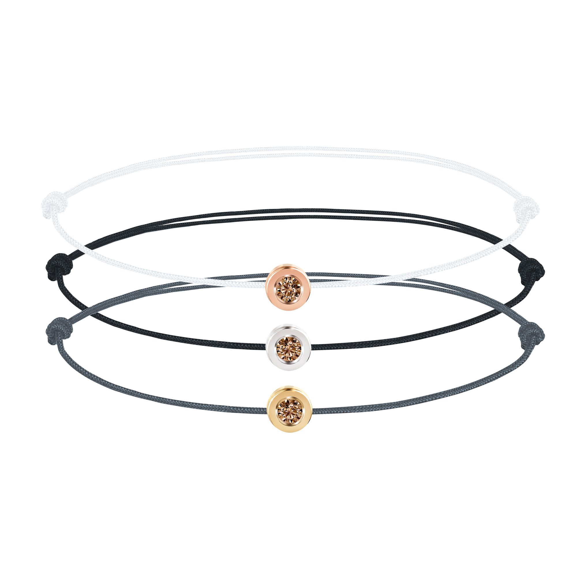 Bracelet homme diamant cognac sur cordon Serti Clos 005