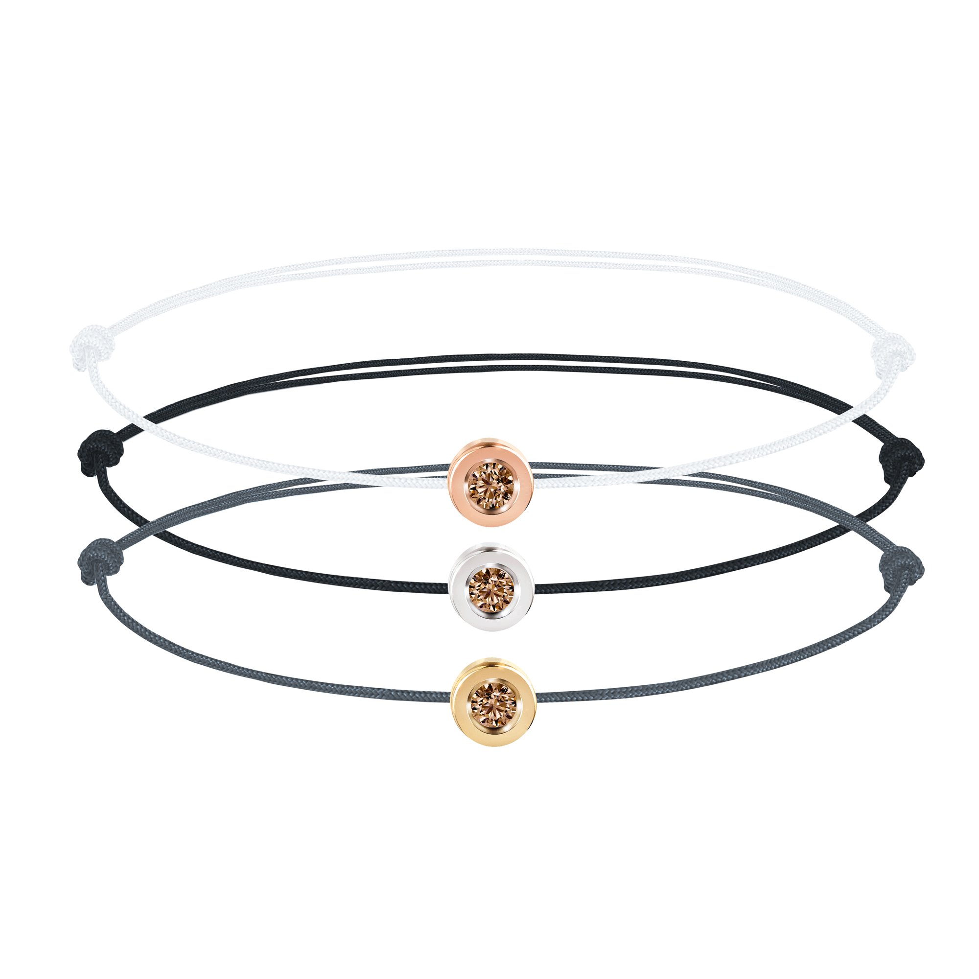 Bracelet homme diamant cognac sur cordon serti clos 010