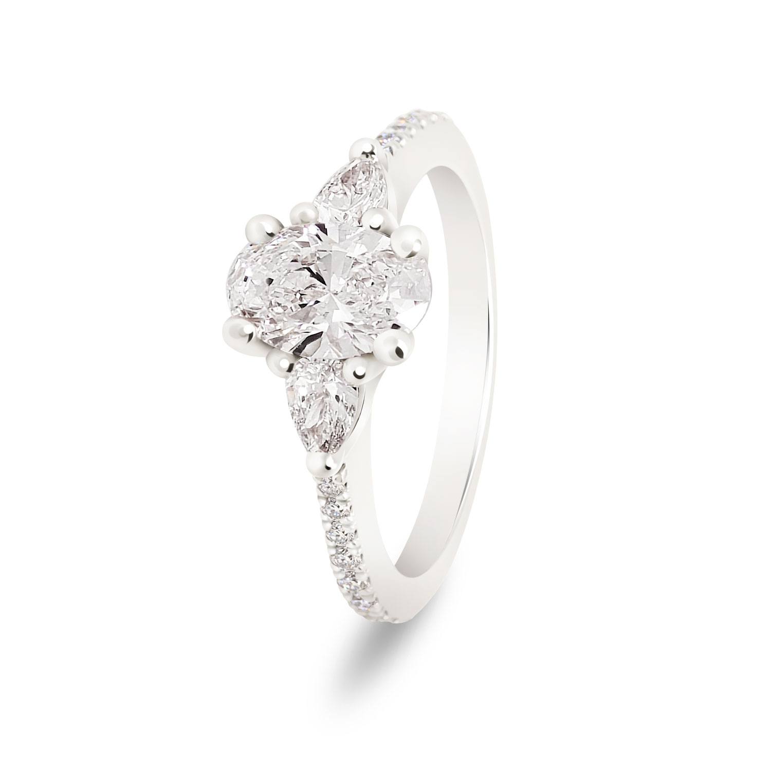 Bague de fiançailles diamants ovale & poires