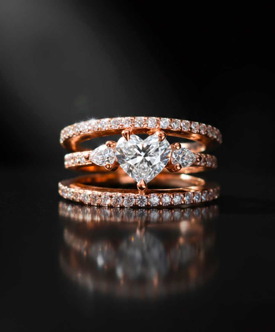bague de fiançailles en diamants taille coeur sur mesure